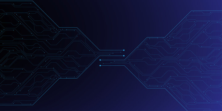 Abstract Blue Circuit Board Background, Digital Technology Network Data Flow, Futuristic Electronic Connections, AI Concept