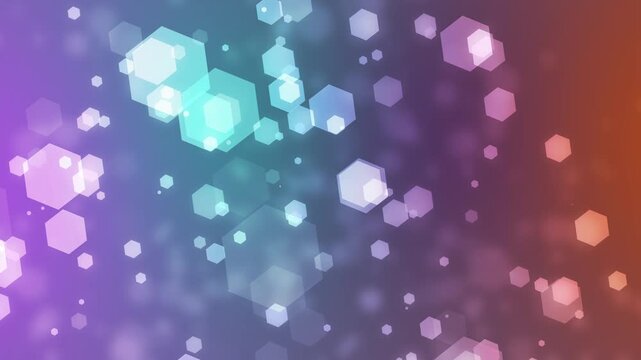 Soft bokeh background with floating hexagonal light shapes dreamy abstract animation
