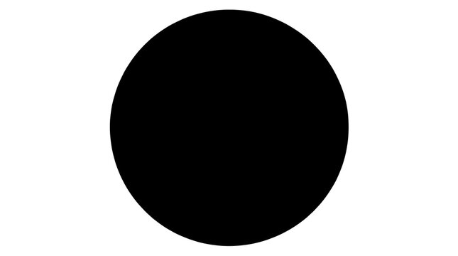 Solid black circular silhouette and geometric shape isolated on a plain white background for minimalist design work and creative projects