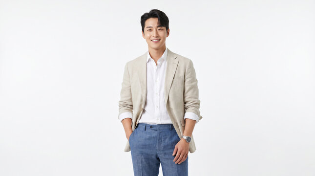 Confident Asian Male Entrepreneur in Smart Casual Attire