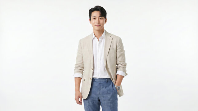 Confident Asian Male Entrepreneur in Smart Casual Attire