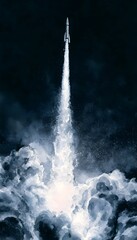 Fototapeta premium Awe inspiring rocket ascends through cosmic dark space leaving a luminous vapor trail