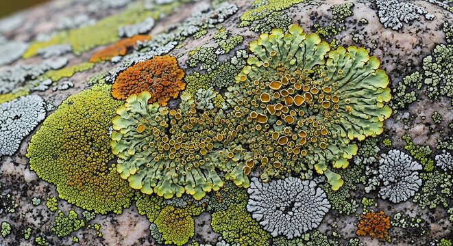 Vibrant yellow and orange lichen on a textured rock surface