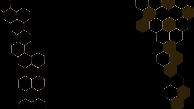 Glowing hexagonal grid elements arranged vertically on left and right modern tech pattern background animation