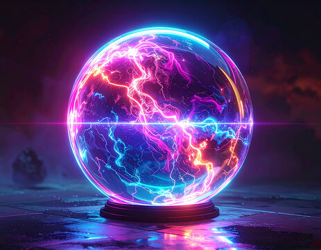 Glowing crystal sphere with electric lightning energy