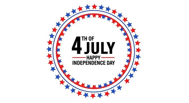 4th of July Independence Day celebration badge with stars and stripes in patriotic red white and blue colors