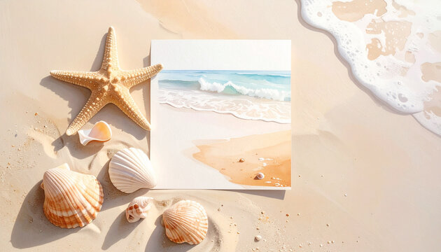 Beach Mockup with Starfish and Seashells