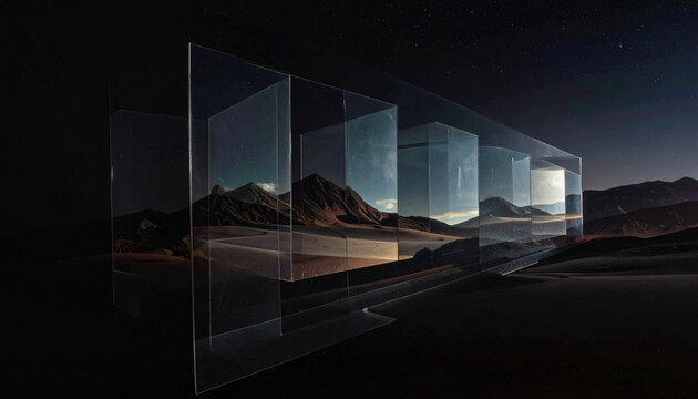 Abstract Transparent Glass Panels at Night