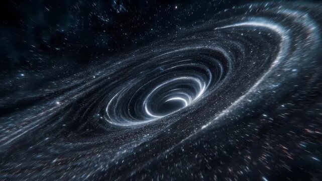 A swirling cosmic black hole depicted in a realistic style on a starry space backdrop, symbolizing mystery and infinity