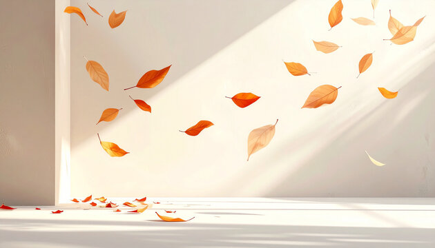 Flying Autumn Leaves on White Background
