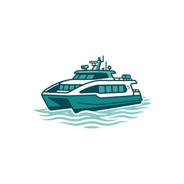 Modern catamaran ferry sailing on water, vector illustration.