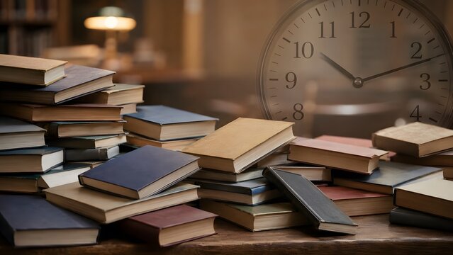 Chaotic Books and Transparent Clock Academic Deadline Background
