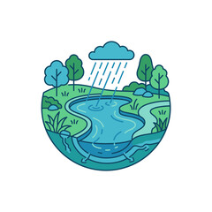 Fototapeta premium Rainy weather over a pond ecosystem.