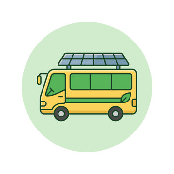Yellow Bus With Solar Panels.