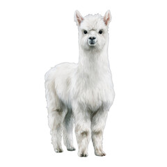 Obraz premium Fluffy alpaca with soft wool, isolated on transparent background