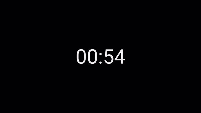 1 minute countdown animation from 60 seconds to 0 seconds on a transparent background. one minute countdown timer, countdown video with alpha channel