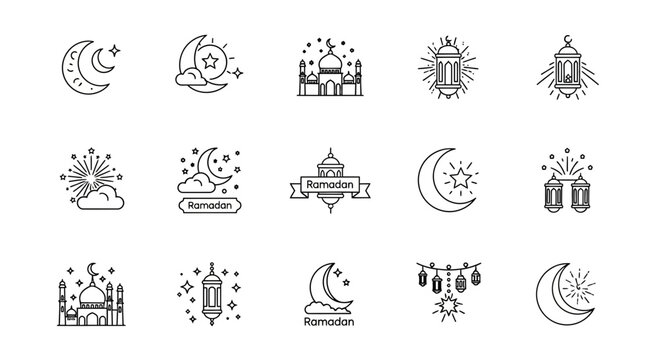 Islamic Ramadan Kareem Icons Set.