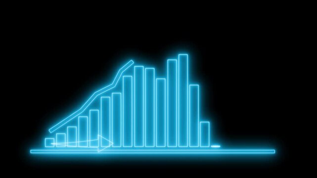 Neon glowing bar chart with rising line overlay stylized retro futuristic data visualization animation