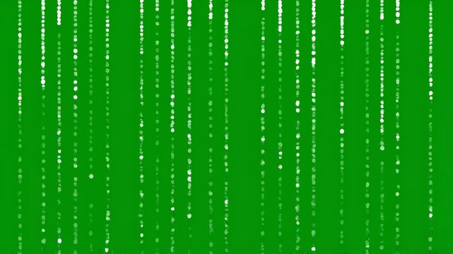 Digital Rain Falling with Glitches on Green Screen Background