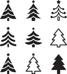 Obraz premium Versatile set of minimalist Christmas tree icons in various black silhouette styles for festive designs and projects
