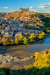 Obraz premium Spain. Toledo with Alcazar castle at sunset, Castilla-La Mancha. Summer tourism and travel