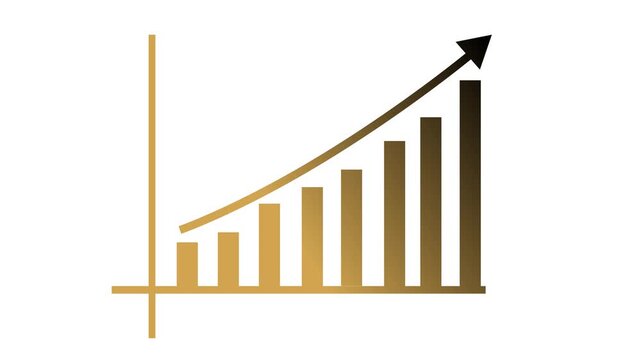 Ascending bar chart with upward-curving arrow graph animation