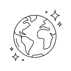 Fototapeta premium Simple planet earth globe doodle vector icon. Cute line art geography world travel environment symbol for kids.
