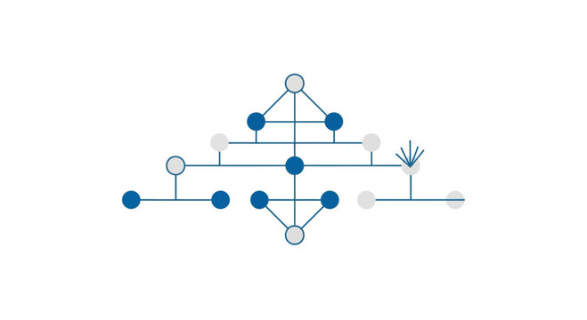 Network topology diagram, blue flowchart, vector connections, infographic elements, business process map