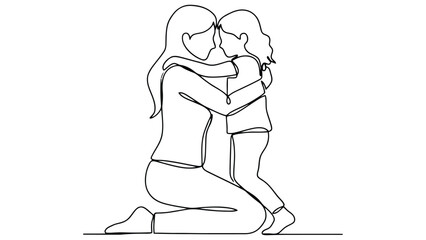 Obraz premium mother and child hug line art vector illustration loving family bonding outline drawing isolated parenting design