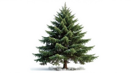 Fototapeta premium Majestic fir tree standing alone in snowy winter landscape with soft foggy atmosphere