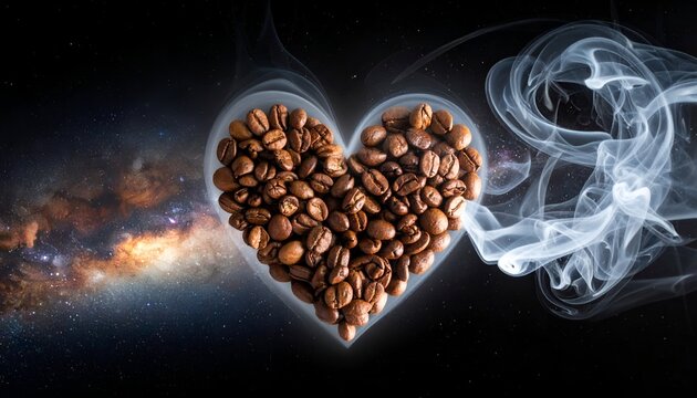Heart of Coffee - Aromatic Beans in Loves Embrace with Cosmic Swirls.