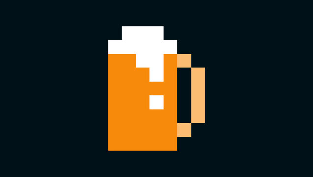 Glass of beer in pixels, color vector illustration