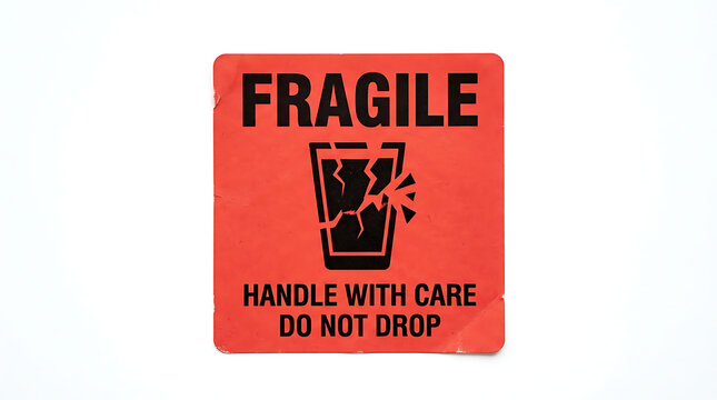 Fragile Package Warning Sticker Isolated on White Background for Shipping and Logistics Use