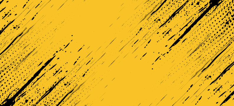Yellow and black backdrop with dot halftone pattern element. Abstract brush grunge background. retro comic concept for your graphic design, banner or poster See Less