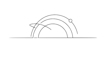 Abstract Rainbow Arc with Orbiting Dot and Swirl Line Art on White Background © yisun