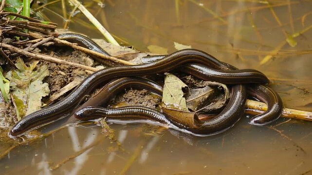 Leeches in a river.
