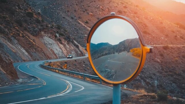 Convex mirror or parabolic mirror on the road.