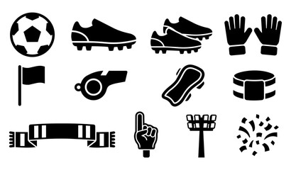 Football Equipment and Match Atmosphere Silhouette Icon Set © Mediasegment