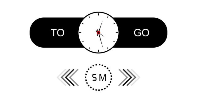 5 Minutes To Go Countdown Clock Animation on White Background 4k animation video......