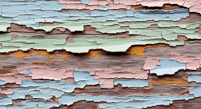 Close-up of Peeling Paint on Weathered Wooden Planks.