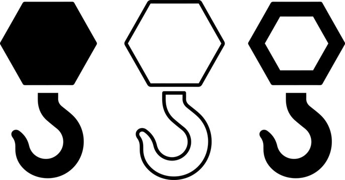 Set of crane hook icons with hexagonal head
