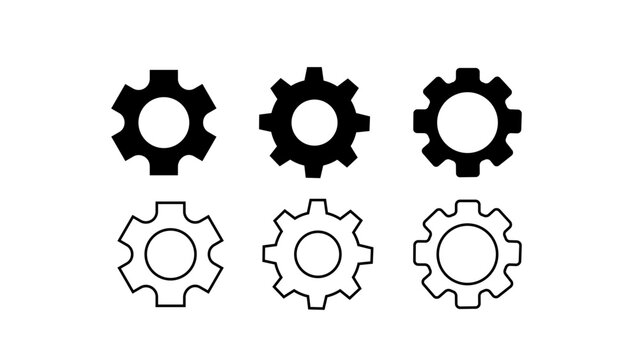 6 Gear Cog Icon Silhouette Pack - Settings Mechanism Vector Set 2x3 Grid Commercial Use