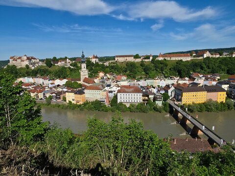 Burghausen Panorama Burg und Altstadt, Bayern, Deutschland