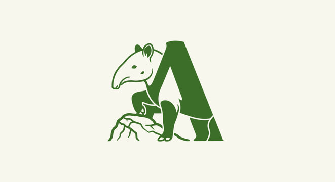 Green anteater and letter A illustration design.