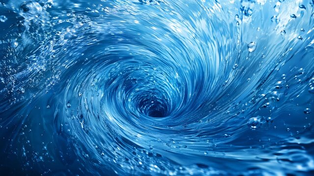 impeller. Dynamic spiral vortex in clear blue water, created by an unseen impeller. bar promotions, beverage menus, designed for food & beverage menus and cafe branding.