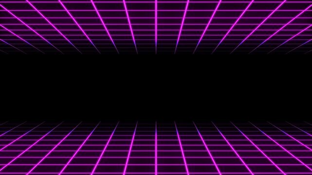 Retro 80s synthwave neon pink perspective grid planes moving forward in a seamless loop against a black background