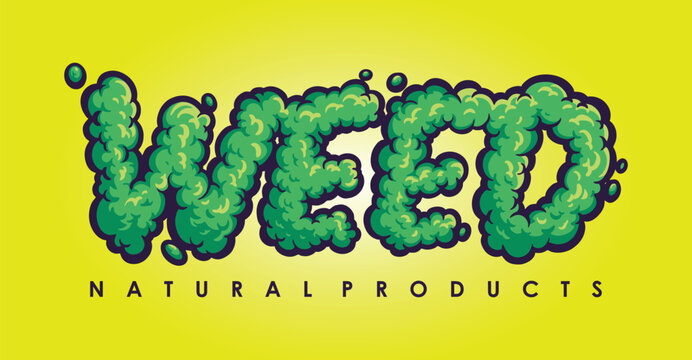 Green Weed Word Lettering Font Cannabis, Hemp, Buds Decorative