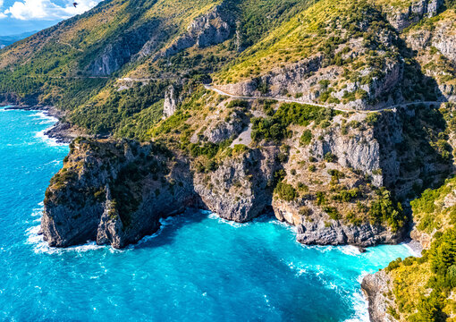 The coastline near the Midnight Beach, Campania, Italy