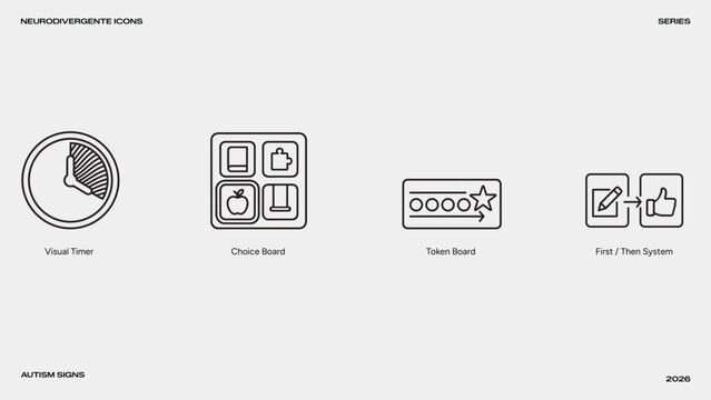 therapeutic support tools and autism education outline icon collection, 4 minimalist neurodiversity vector symbols, modern linear speech therapy graphics