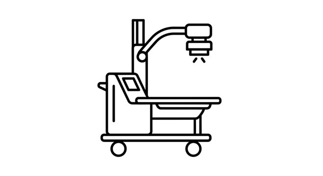 Medical C-arm machine line art icon, mobile X-ray fluoroscopy system for surgery